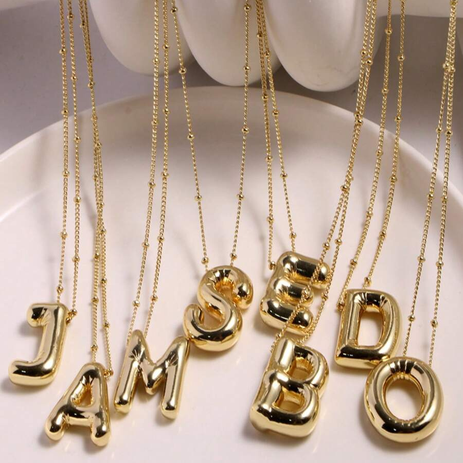 1 piece Gold-Plated Copper Chunky Alphabet Balloon Bubble Initial Necklace