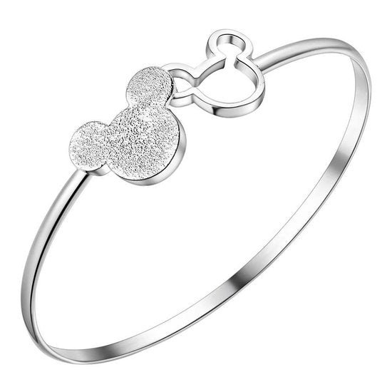 925 Sterling Silver Fine Frosted Mickey Bangle Bracelet