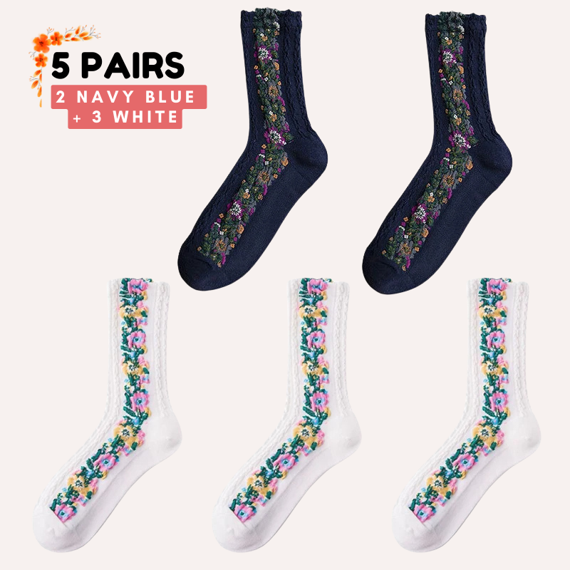 Cotton-Blossom Embroidered Ladies Socks | 5 COLORS PROMO!