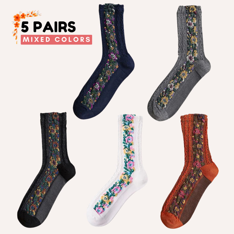 Cotton-Blossom Embroidered Ladies Socks | 5 COLORS PROMO!