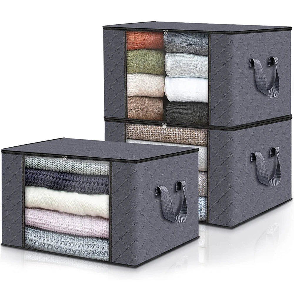 3pcs Foldable Large Capacity Oxford Storage Bag - Organizer with Reinforced Handle