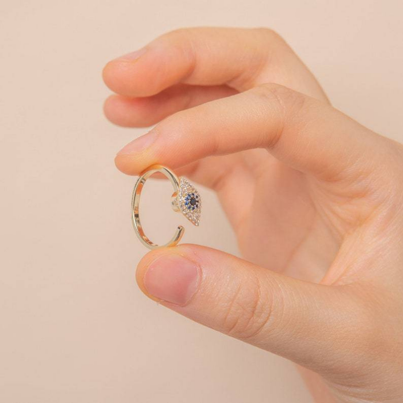 Evil Eye Zircon Adjustable Spinner Ring
