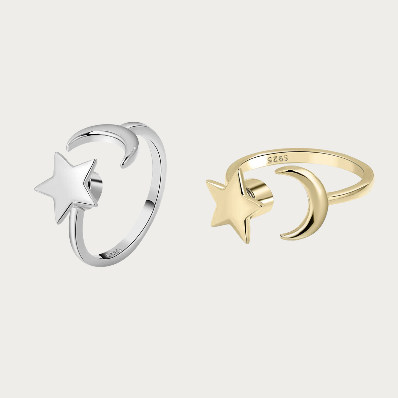 Adjustable Anxiety Ring: Moon and Star Spinner