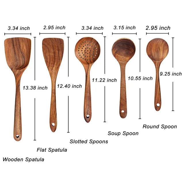 5pcs Natural Teak Wooden Spoon Set